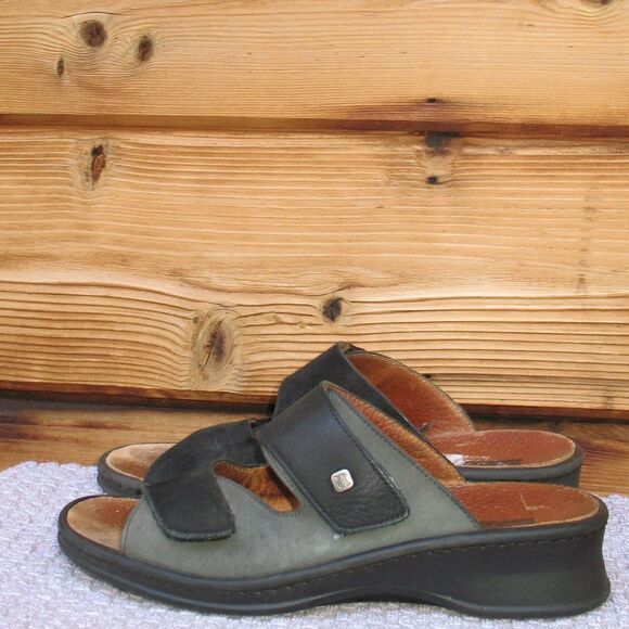 Romika Black Gray Nubuck Comfort Sandals Slides - Picture 4 of 10